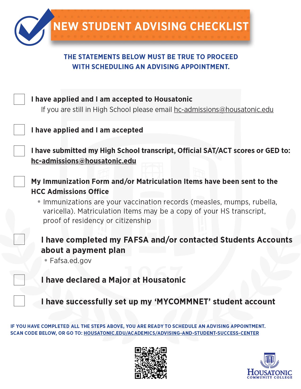 New Student Checklist Click Here To Download PDF with Instructions